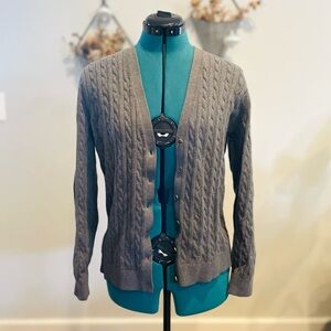 Lands’ End Gray Cable Knit Cardigan Sweater
